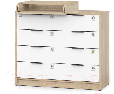 Комод пеленальный Атон Zeus 1008 ЛДСП с шариковыми направляющими (дуб сонома/белый)
