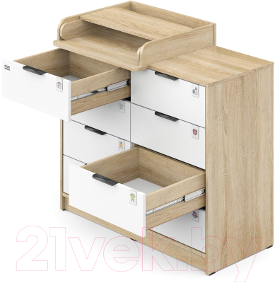 Комод пеленальный Атон Zeus 1008 ЛДСП с шариковыми направляющими (дуб сонома/белый)