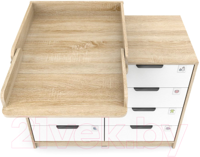 Комод пеленальный Атон Zeus 1008 ЛДСП с шариковыми направляющими (дуб сонома/белый)