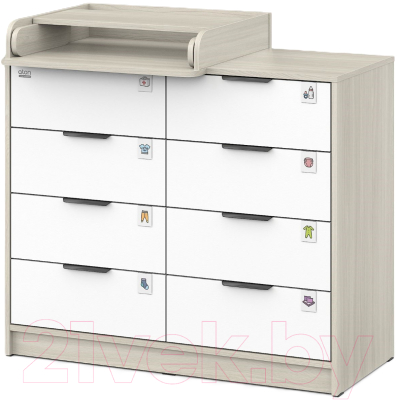 Комод пеленальный Атон Zeus 1008 ЛДСП с шариковыми направляющими (шимо светлый/белый) - фото