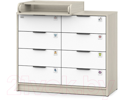 Комод пеленальный Атон Zeus 1008 ЛДСП с шариковыми направляющими (шимо светлый/белый)