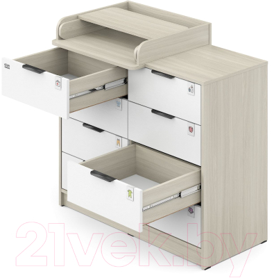 Комод пеленальный Атон Zeus 1008 ЛДСП с шариковыми направляющими (шимо светлый/белый)