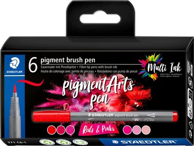 Набор капиллярных ручек Staedtler Pigment Brush. Reds&Pinks / 371 C6-1 - фото