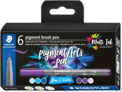 Набор капиллярных ручек Staedtler Pigment Brush. Blues&Violets / 371 C6-2 - фото