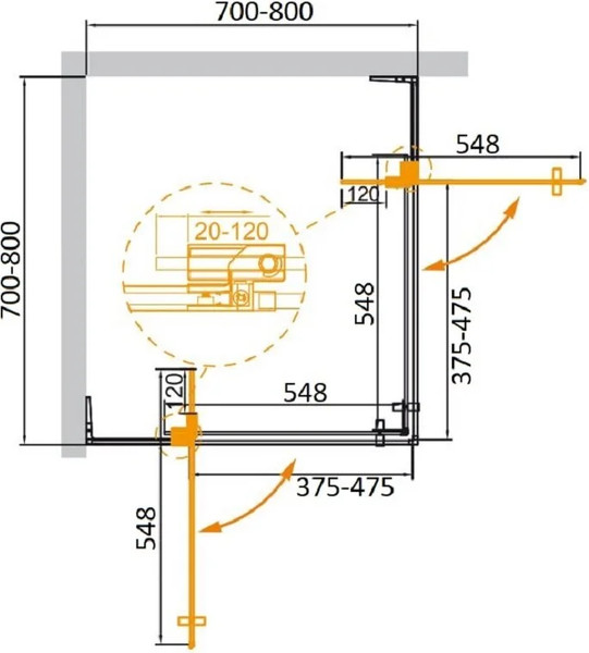 Душевой уголок Cezares SLIDER-A-2-70/80-BR-GM