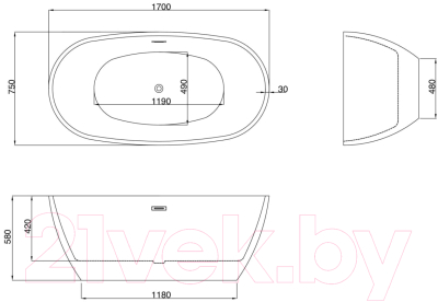Ванна акриловая Grossman GR-1104M Fly 170x75