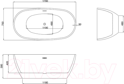 Ванна акриловая Grossman GR-1104MB Fly 170x75