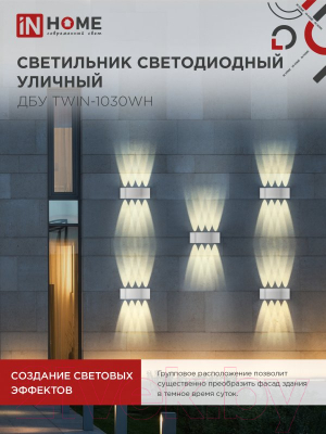 Светильник уличный INhome TWIN-1030WH 10Вт 3000К IP54 / 4690612053929
