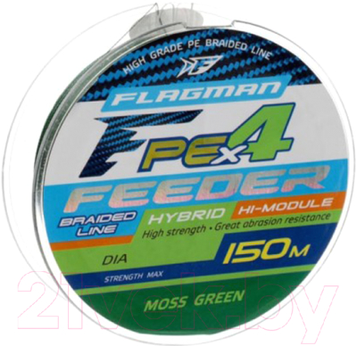 Леска плетеная Flagman Fishing PE Hybrid F4 Feeder 150m MossGreen 0.12mm. Max6.4kg / 29150-012 - фото