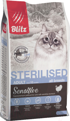 Сухой корм для кошек Blitz Pets Sterilised Cats Turkey / 4410 - фото