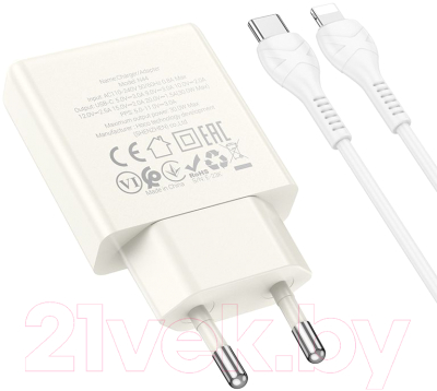 Зарядное устройство сетевое Hoco N44 + кабель Type-C to Lightning - фото