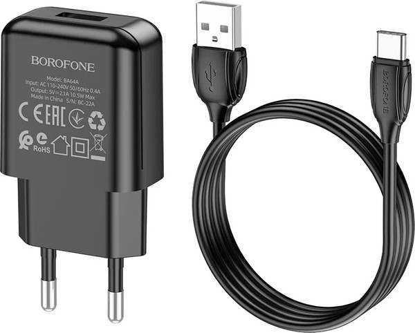 Зарядное устройство сетевое Borofone BA64A + кабель AM-Type-C - фото