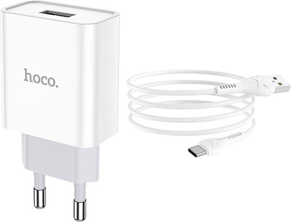 Зарядное устройство сетевое Hoco C81A + кабель AM-Type-C - фото