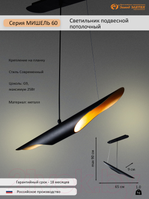 Потолочный светильник Элетех Мишель 60 НСБ 01-2x25-103 G9 / 1005405373