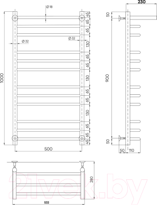 Полотенцесушитель водяной Indigo Brace 100x50 / LBCW100-50P