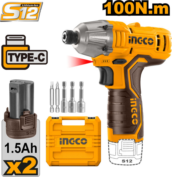 Аккумуляторный шуруповерт INGCO Ударный CIRLI12015