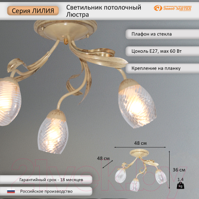 Люстра Элетех Лилия НПБ 01-3x60-141 Е27 / 1005405401