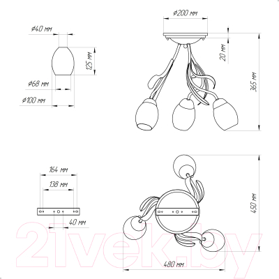 Люстра Элетех Лилия НПБ 01-3x60-141 Е27 / 1005405401