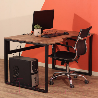 Письменный стол Millwood Каир 1 с вырезом 130x85x75 (дуб табачный Craft/металл черный)