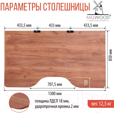 Письменный стол Millwood Каир 1 с вырезом 130x85x75 (дуб табачный Craft/металл черный)