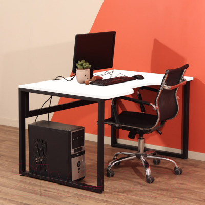 Письменный стол Millwood Каир 1 с вырезом 130x85x75 (белый/металл черный)