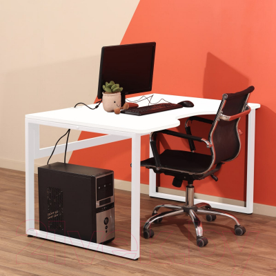 Письменный стол Millwood Каир 1 с вырезом 130x85x75 (белый/металл белый)