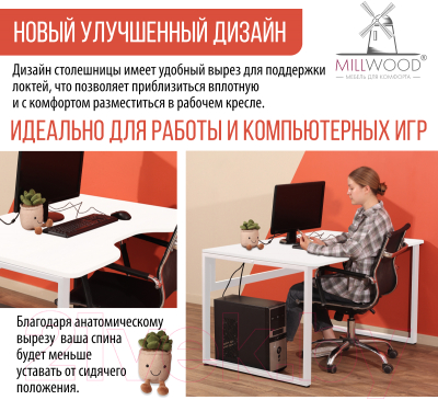 Письменный стол Millwood Каир 1 с вырезом 130x85x75 (белый/металл белый)