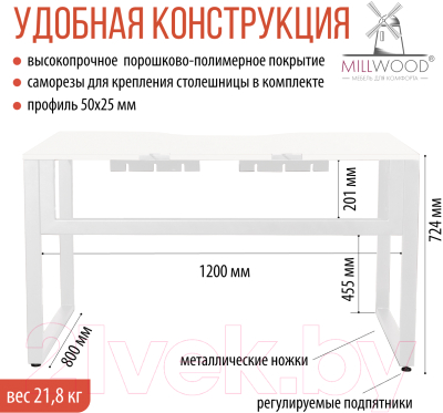 Письменный стол Millwood Каир 1 с вырезом 130x85x75 (белый/металл белый)