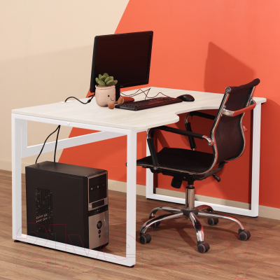 Письменный стол Millwood Каир 1 с вырезом 130x85x75 (дуб белый Craft/металл белый)