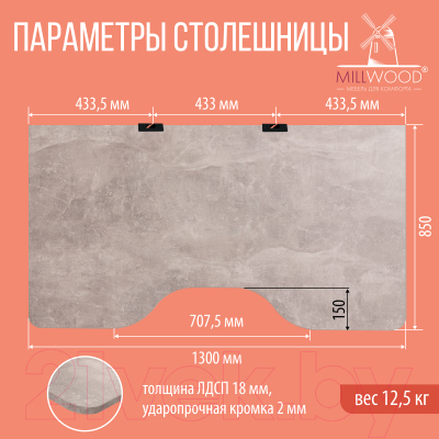 Письменный стол Millwood Каир 1 с вырезом 130x85x75 (бетон/металл черный)