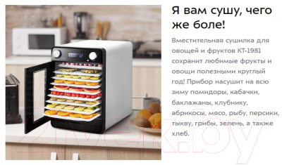 Сушильный шкаф для овощей и фруктов Kitfort КТ-1981