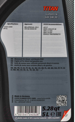 Моторное масло Fuchs Titan Supersyn 5W30 / 602007490