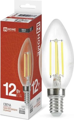 Лампа INhome LED-Свеча-Deco 12Вт 230В Е14 4000К 1350Лм / 4690612053677