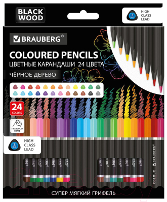 Набор цветных карандашей Brauberg Black Wood / 181949 - фото