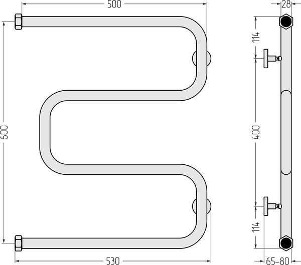 Полотенцесушитель водяной Сунержа Ш-образный + 60x50 1