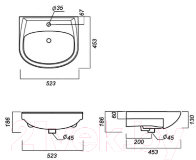 Умывальник Sanita WB.FN/T/50-C/WHT/G/S1