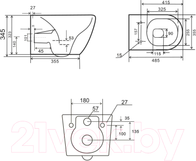 Унитаз подвесной Uptrend Caneo Rimless TR2196DF
