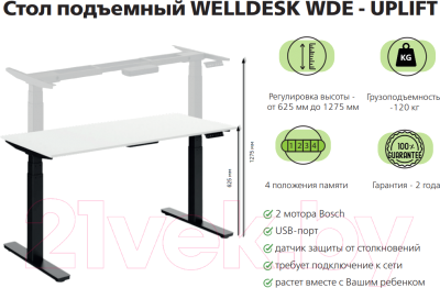 Письменный стол WellDesk WDЕ Uplift 139.5x80x2.8
