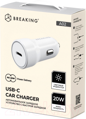Адаптер питания автомобильный Breaking А02 USB-C / 23179
