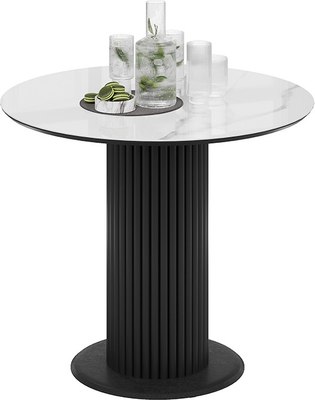 Обеденный стол ТриЯ Айрис тип 1 (черный муар/стекло глянцевое белый мрамор)