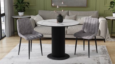 Обеденный стол ТриЯ Айрис тип 1 (черный муар/стекло глянцевое белый мрамор)