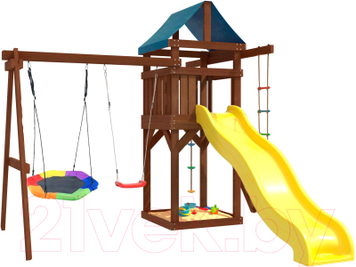 Игровой комплекс National Tree Company С качелями лодочка и гнездом Гексагон IgroWoods ДП-13 Premium - фото