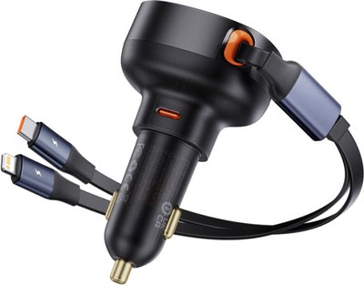Зарядное устройство автомобильное Baseus Enjoyment Pro C+Retractable C Cable 60W Cluster /C00057802111-00 - фото