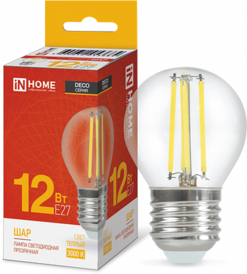 Лампа INhome LED-Шар-Deco 12Вт 230В Е27 3000К / 4690612053684 - фото
