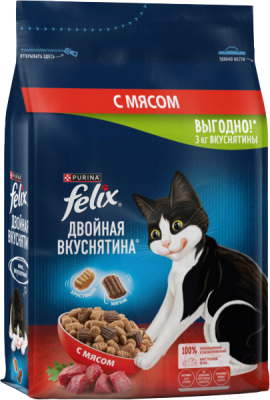 Сухой корм для кошек Felix Двойная вкуснятина с мясом