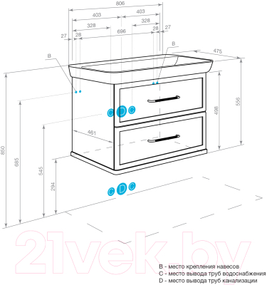 Тумба под умывальник Акватон Нео Классика 85 (1A286301NCR30)