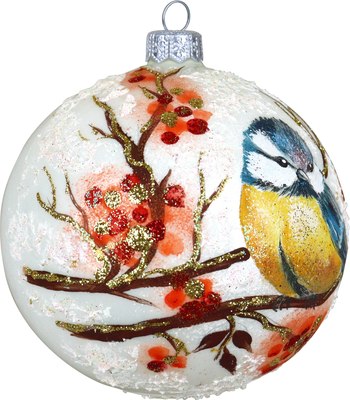 Шар новогодний Декарт Синичка на ветке рябины 8Ш0110