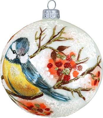 Шар новогодний Декарт Синичка на ветке рябины 8Ш0110