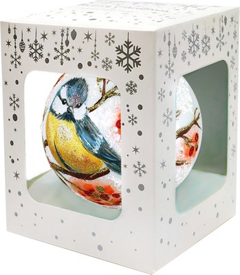 Шар новогодний Декарт Синичка на ветке рябины 8Ш0110