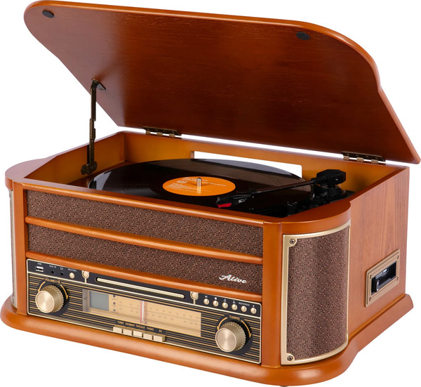 Проигрыватель виниловых пластинок Alive Audio Oldtimer Wood с FM-приемником / AA-OLD-01-WD - фото